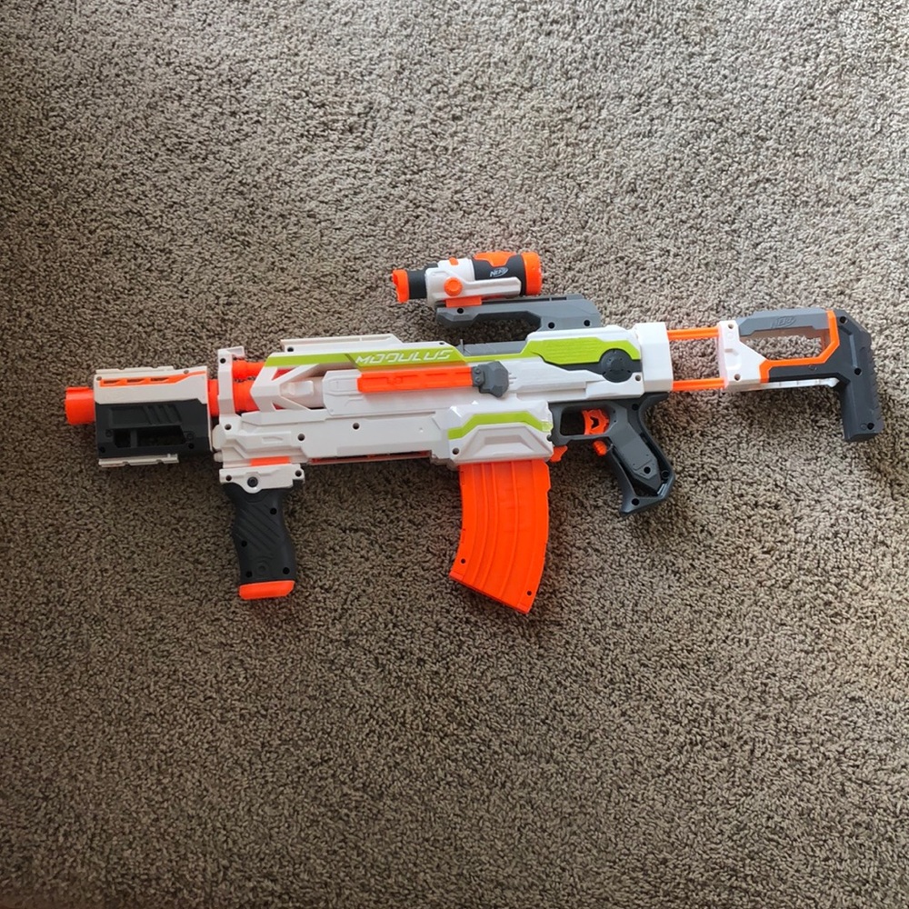 Nerf guns, bullets, and glasses